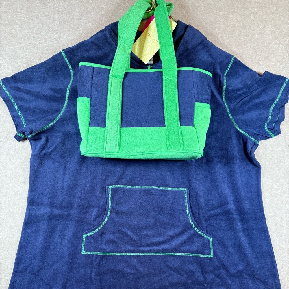 Quacker Factory Terrycloth Hood Swim Cover Up Dress Pocket With Matching Bag
